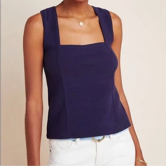 Anthropologie Maeve Navy Stephie Cross Back Top size Small - Picture 1 of 11